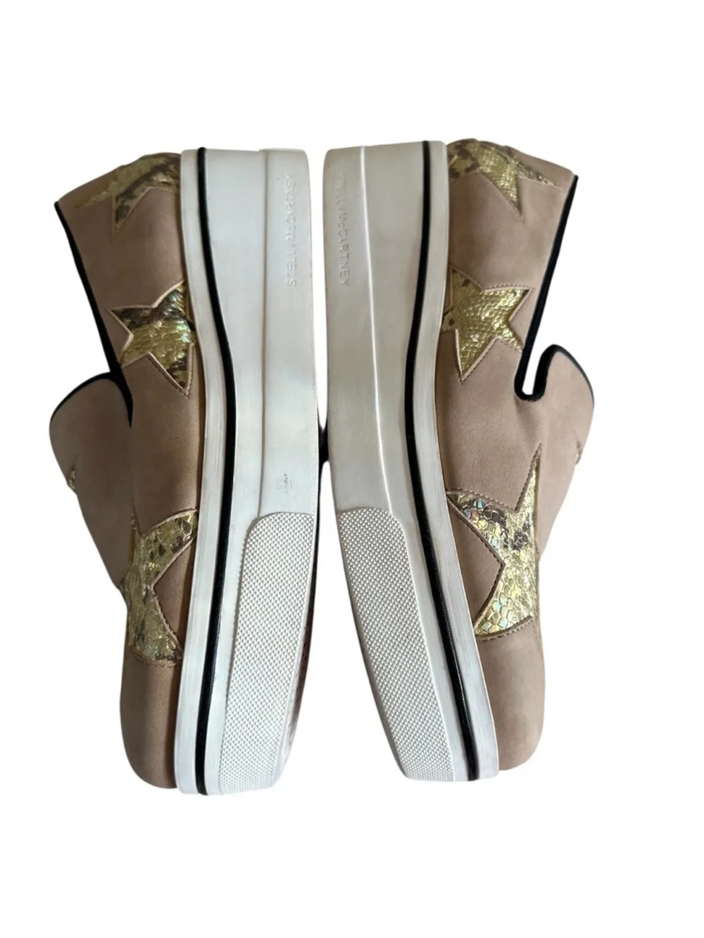 Stella McCartney Binx Glitter Star Platform Sneakers Beige Gold EU 40